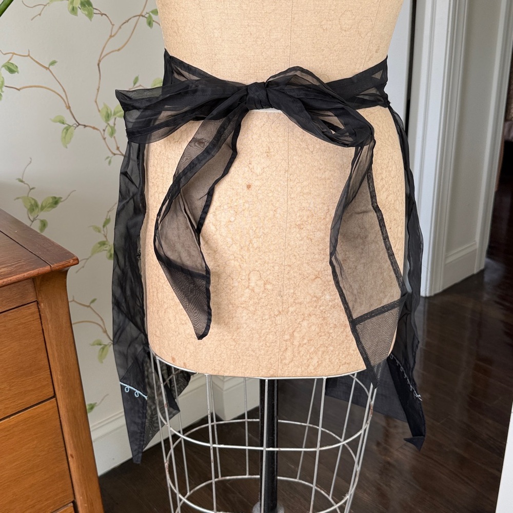 Vintage Sheer Black Embroidered Floral Apron - Picture 6 of 12